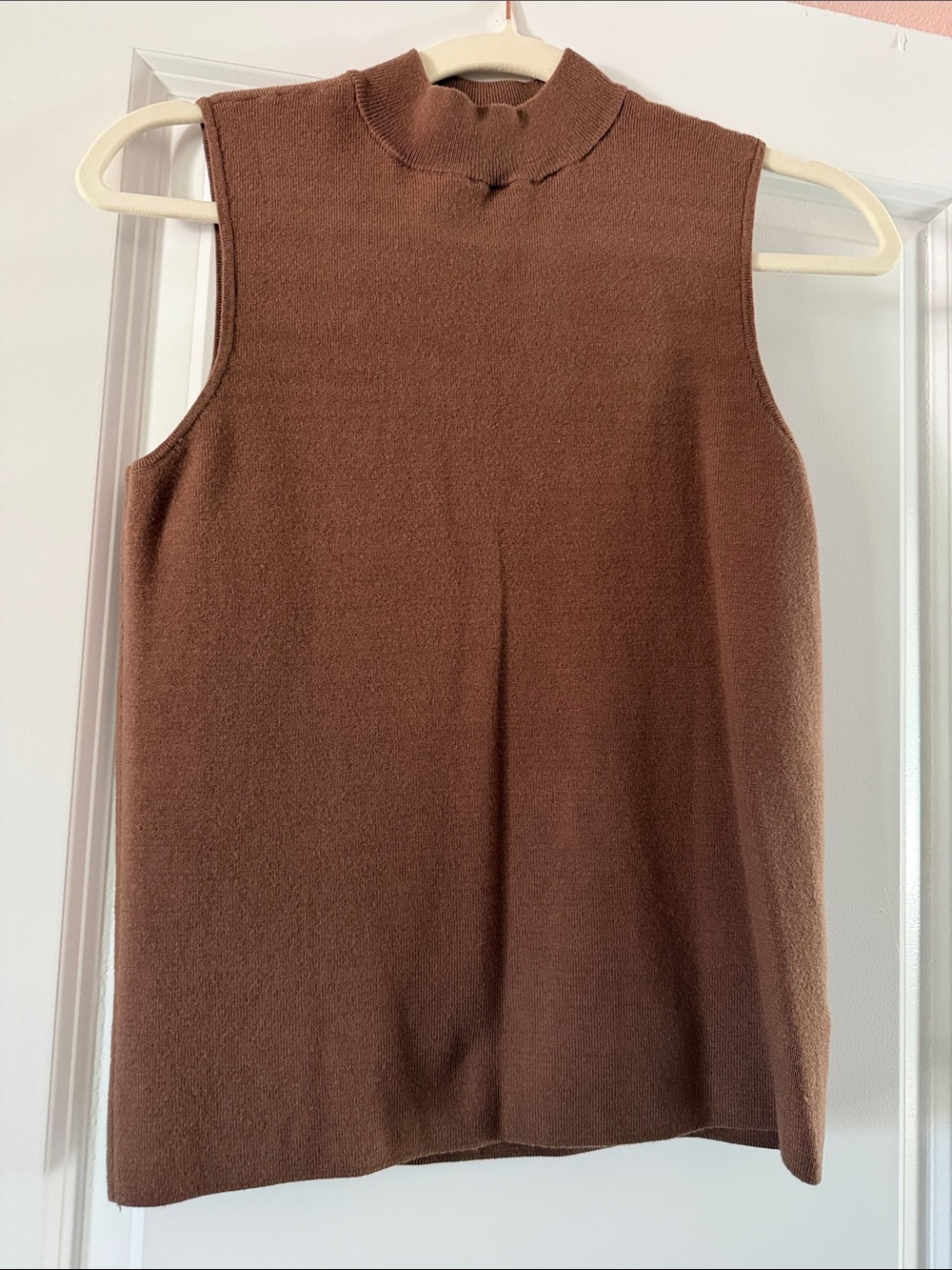 Marled Brown Sleeveless Mock-Neck Knit Tank Top